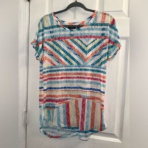 Size small bright multicolor striped curved hem shirt top short sleeve